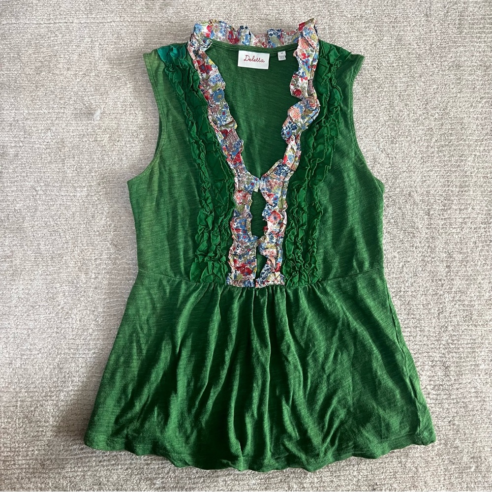Anthropologie Deletta Sleeveless V Neck Tank Top Kelly Green XS